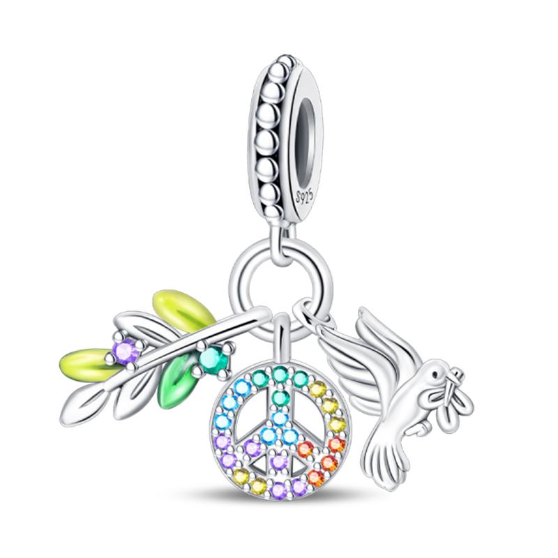 Copper Peace Dove Olive Branch Angel Love And Peace Best Wishes Charms Beads Fit Pan Original Bracelets Diy Fine Jewelry