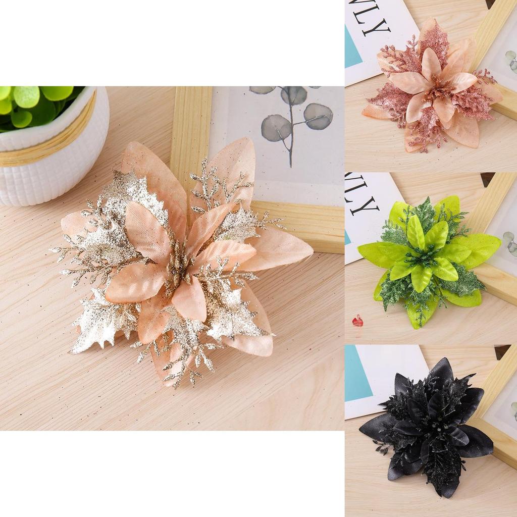 Christmas Flower Decor With Gold Silver And Red Colors For Holiday Tree Embellishments