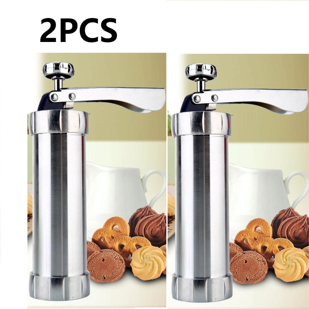 Cookie Press Stainless Steel Cookie Press Tool Kit Biscuit Maker and Churro Maker Press Machine with 20 Cookie Discs 4 Nozzles