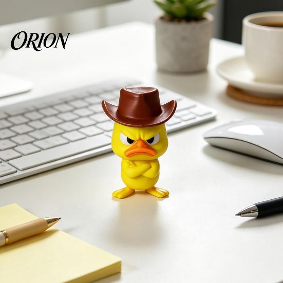 Angry Duckling Figurine Duck Desk Figurine, 3D Printed Yellow Office Decoration with Cowboy Decorative Car Accessories Hat, Little Animal Ornament for