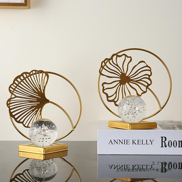 Nordic Leaf Crystal Ball Ornament: Elegant Light Luxury Decoration for Home Entrance, Living Room, Wine Cabinet, or Office Display.