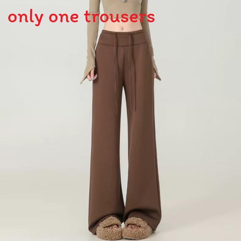 Space Cotton High Waist Drawstring Wide Leg Lounge Pants For Women With Pockets