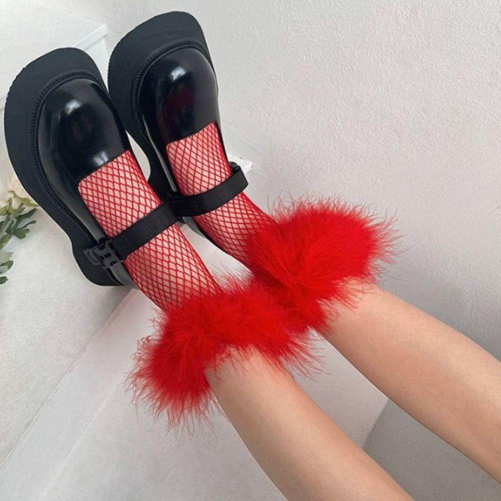 Mesh Hollow Out Socks Grid Socks Women Y2K Eye-catching Feather Fishnet Stockings Party