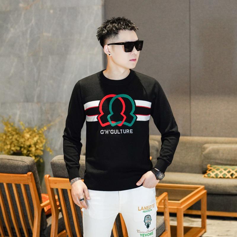 Korean Style Men s Casual Knit Sweater: Trendy Long Sleeve Round Neck Pullover L