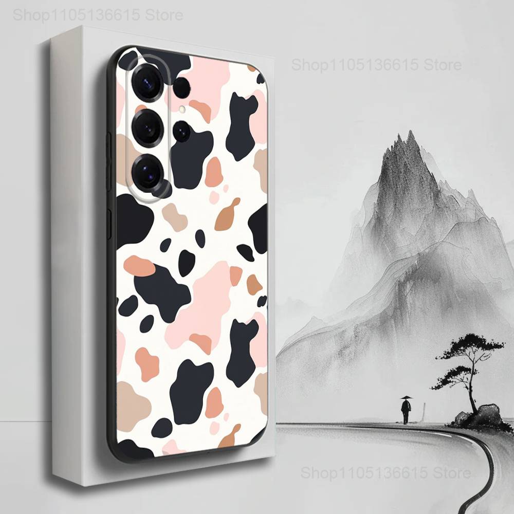Cartoon Print Cow Cute Phone For Samsung S25,S10,S20,S10,S21,S9,S24,S23,Ultra,FE,Plus,Lite,Soft Silicone Black Cover