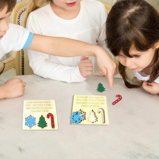 Christmas Hide And Seek Game Rustic Wooden Hide Seek Board Decoration Family Game Holiday Party Candy Cane Tree Snowflake Puzzle Ornament