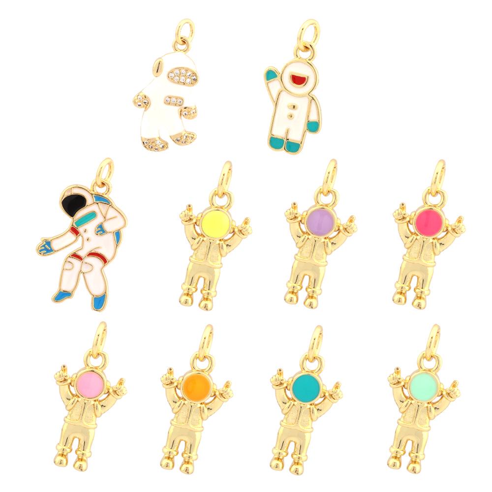 18K Gold Plated Astronaut Pendant Necklace with Drip Oil and Micro-Inlay Design