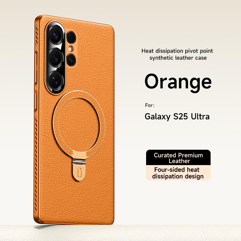 Case For SamSung S25 Ultra PU Leather Magnetic Ring Holder Shockproof Wireless Charging Case For S25Ultra S24Ultra Bracket Bumper Shell