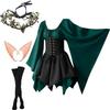 Magical Forest Elf Costume, One Shoulder Trumpet Sleeve Medieval Dress, Suitable for Halloween Cosplay, Renaissance, and Theme Parties