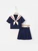 Navy Blue Japanese JK Sailor Uniform Set with Pleated Mini Skirt
