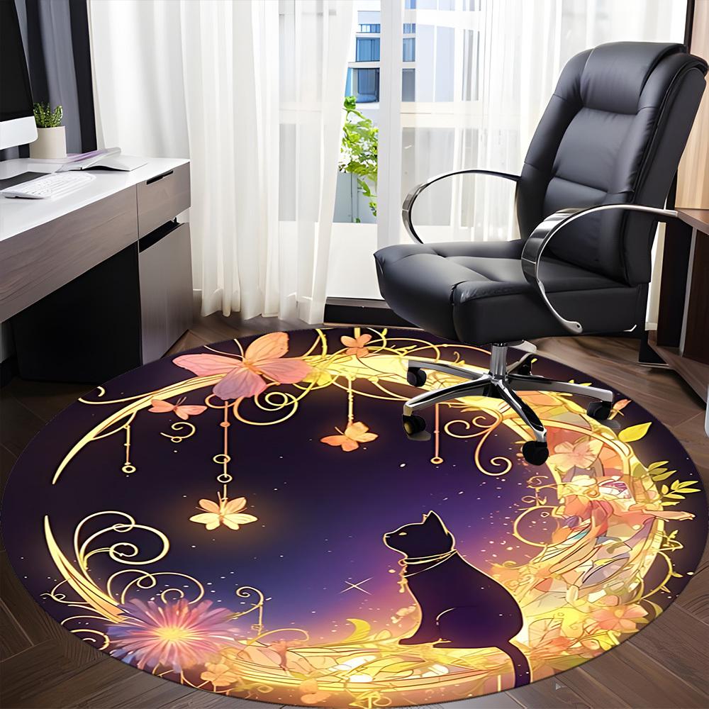 1pc Whimsical Moonlit Garden Office Round Area Rug, Mat Suitable ForOffice, Under Office Chairs Bedroom Living Room Home Decor, Room Deco