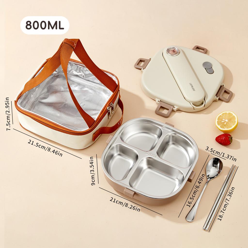 3/4 Grids 304 Stainless Steel Square Lunch Box With Cutlery Portable Leak Proof Picnic Bento Box Microwave Safe Food Container