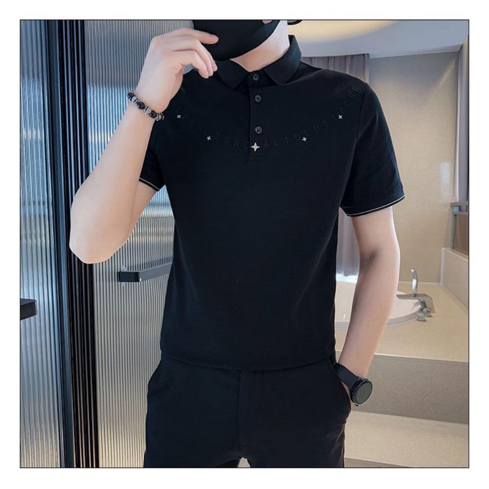Minimalist Design POLO Letter Short Sleeved Lapel Summer New Item Niche Solid Color Versatile Men's Top