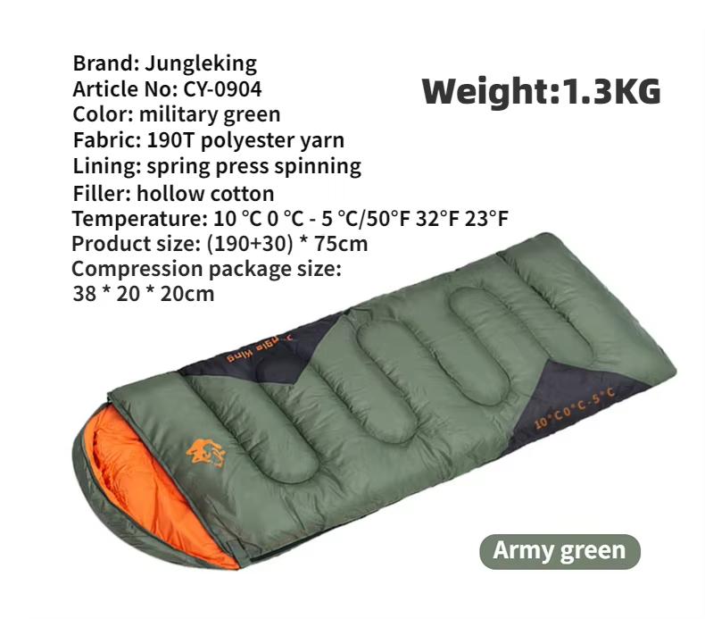 JUNGLEKING CY0904 Outdoor Hiking Camping Sleeping Bag Ultralight Waterproof 4 Season Warm Envelope Backpacking Sleeping Bags
