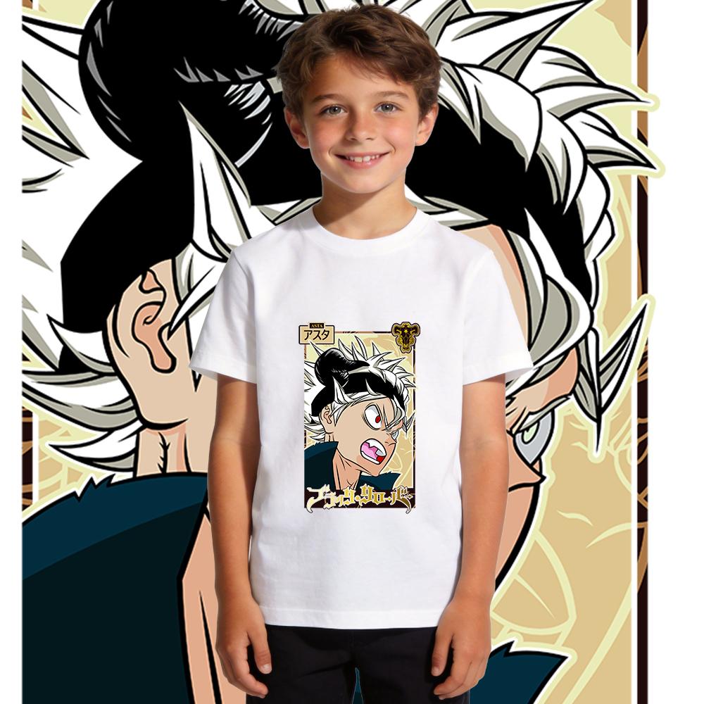 Black Clover Asta Anime Graphic Cotton Tee Kids Casual Wear Short Sleeve Summer T Shirt for Boys and Girls