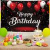 Happy Birthday Banner Hintergrund Rot & Schwarz Geburtstagsfeier Dekoration Partyzubehör Fotokabine Kulisse Dekoration