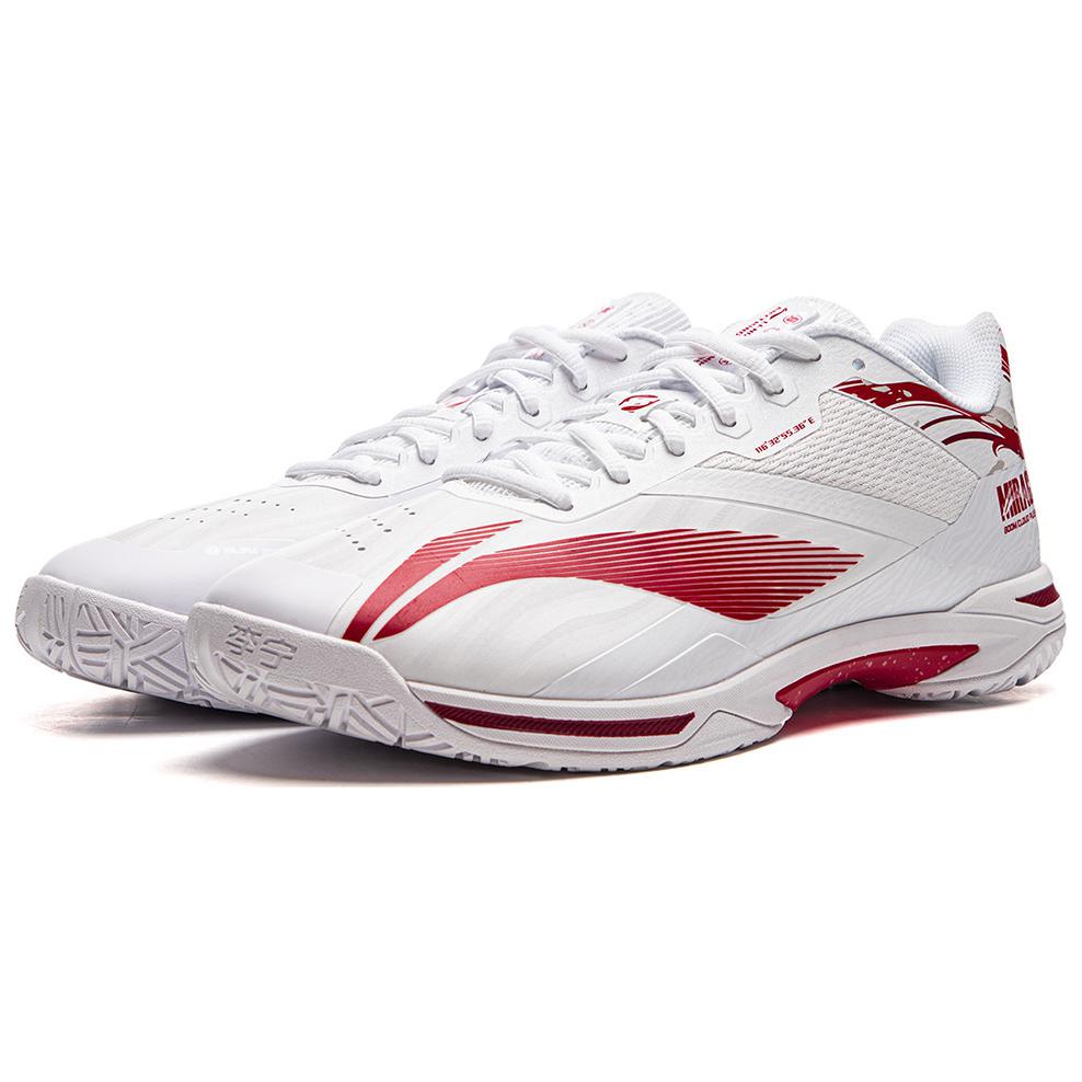 Li Ning Rubber Soft Comfortable Non-Slip Breathable Low-Top Badminton Shoes Unisex Shoes White Red AYZU021-1
