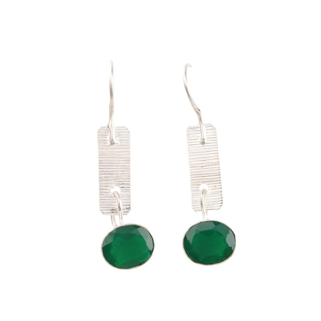 Green Onyx Gemstone 925 Solid Silver Jewelry Handmade Earrings 1.9" Gift For Her EE-168-18