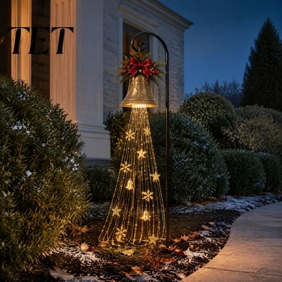 Wasserdichte LED-Rasenornamente Solar-Schneemann Gartenspießleuchte, Fließende Wasserfall-Lichterkette mit Außenhofdekorationen Stern Schneeflocke, Dekoration für