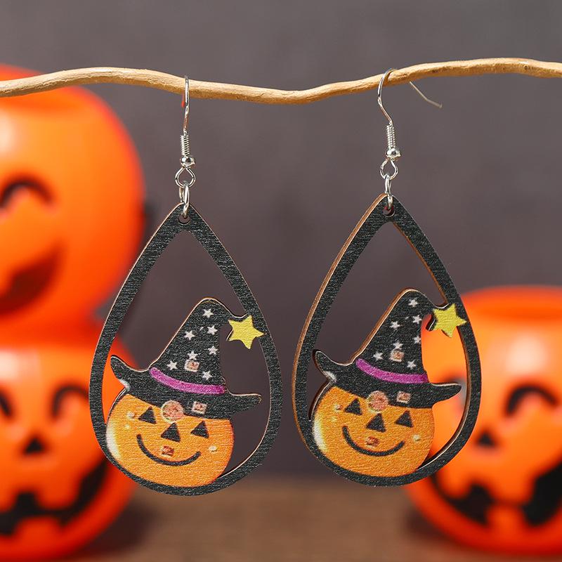 Halloween Wooden Pumpkin & Skull Wine Glass Guitar Earrings