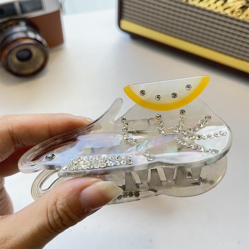 

1 шт. Новая розовая креветка с бриллиантами милая животная заколка для волос мультяшная лимонная заколка для волос аксессуар для волос с ощущением высокого класса