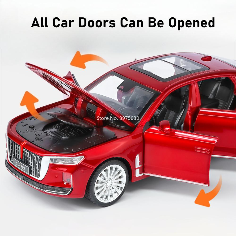 1:32 HONGQI H9 Leading Ideal L9 Toy Models Cars Alloy Light Sound Miniature Vehicles 6 Doors Opened Car Boys Educational Toys