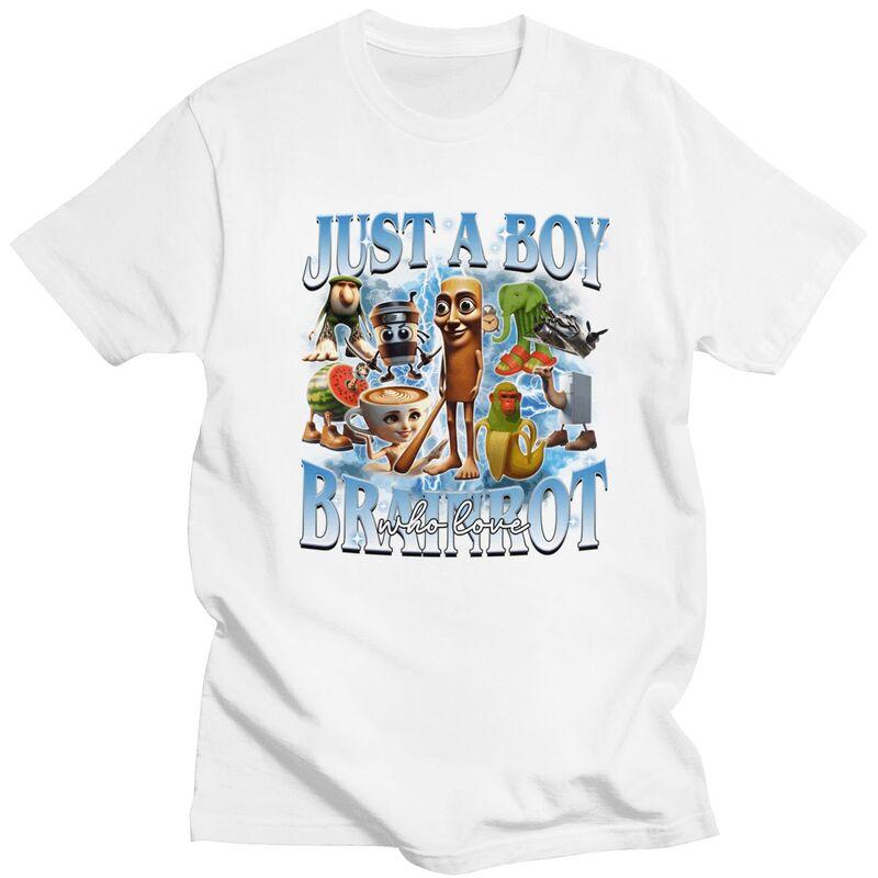 Just A Boy Brainrot Who Love Meme T Shirt for Men 100 Cotton Tshirt Casual Streetwaer Short Sleeve Tee Shirt Clothing Gift