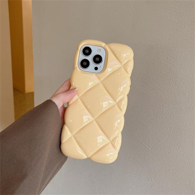 Korean Stylish 3d Diamond Lattice Plain Phone Case For Iphone 14 13 12 11 Pro Max Glossy Grid Shockproof Soft Back Cover Funda