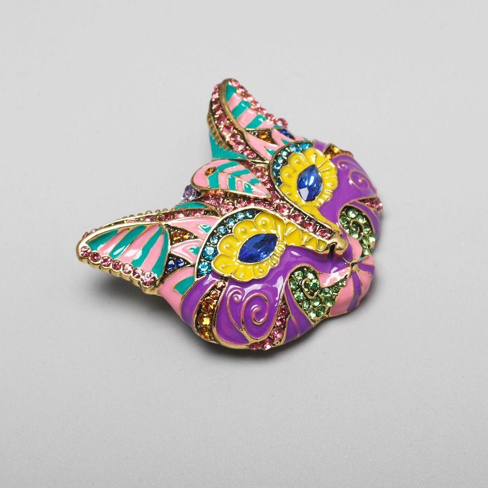 Rhinestone Cat Enamel Brooch Exaggerated Vintage Collar Pin Temperament Drip Oil Brooch  Decoration