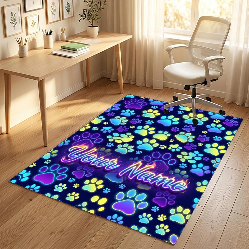 Dog Theme Crystal Velvet Rug Personalized Custom Name Text Soft Floor Mat Home Decor