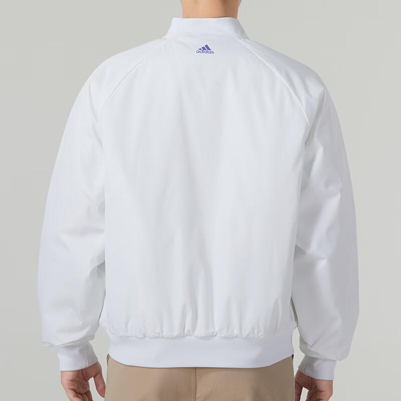 adidas Letter Print Baseball Collar Single-Breasted Cotton Jacket Men Jackets White IK2411