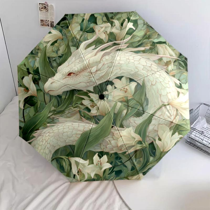 

Green Snake and Green Dragon pattern, automatic folding umbrella, portable and foldable design, 8 ribs, a Christmas or birthday gift.