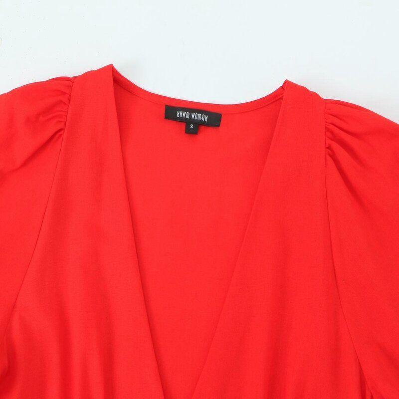 Fashion Style 2024 Summer New Arrival Women's Clothing V Neck Plaid Slim Looking Fluffy Sleeve Mini Dress 9878161