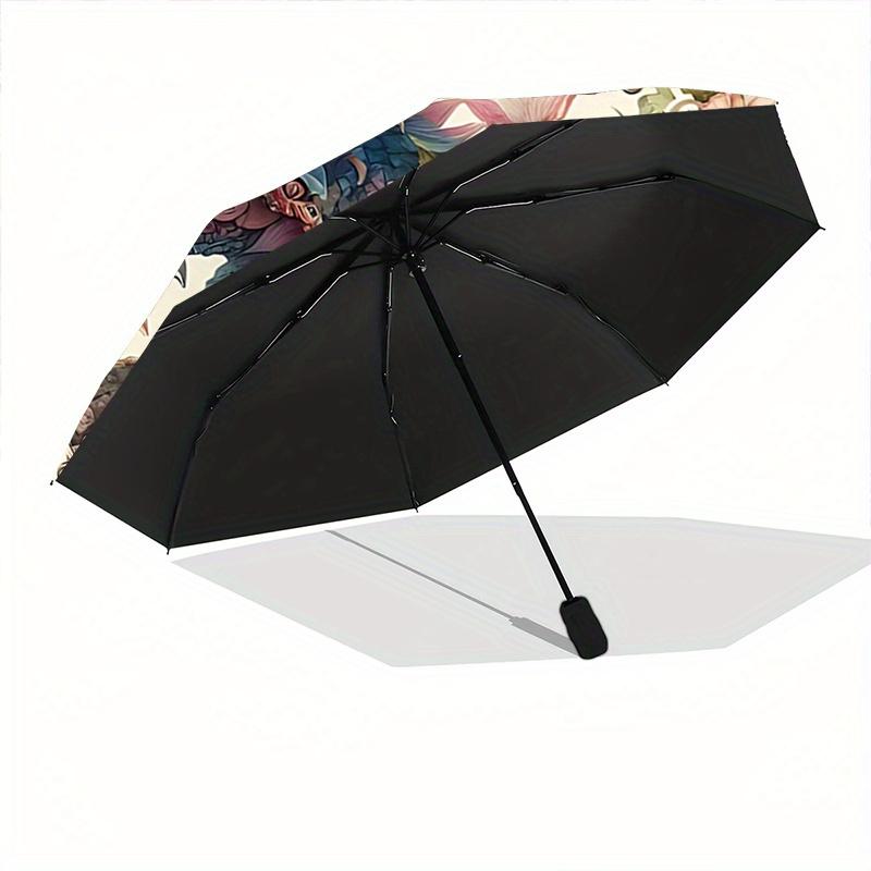 1pc Dragons and Butterflies Automatic Umbrella Design, Cute Cartoon Pattern, Portable Outdoor Umbrella, Perfect R052