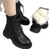 Women's Large Size Leather Soft Sole Increased Height Winter Warm Fur Snow Boots Padded Lined Ankle Boots Non-Slip Hiking Casual Sports Martin Boots