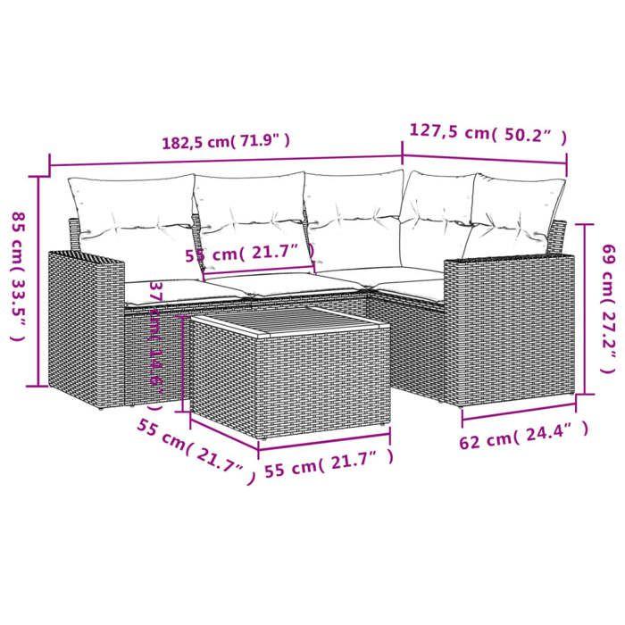 VidaXL Salon de jardin 5 pcs avec coussins noir résine tressée 3224102