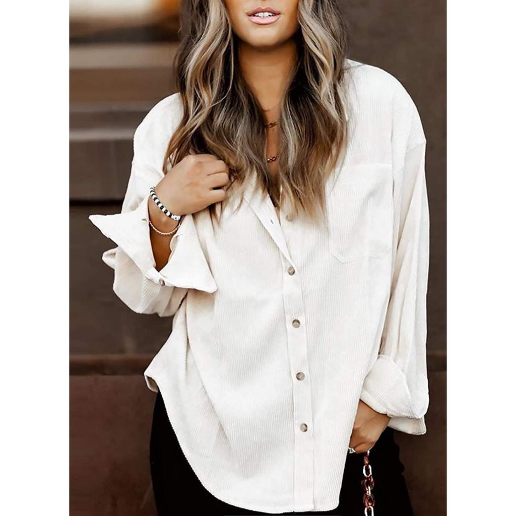 Autumn New Corduroy Shirt, Casual Long Sleeve Button Down Blouse Top for Women, European American Style Crossborder Women's Clothing