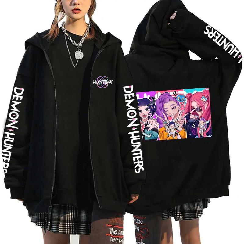 

Kpop Demon Hunters Print Zipper Hoodie Women Casual Harajuku Rits Hoodies Long Sleeve Fleece Sweatshirts XL