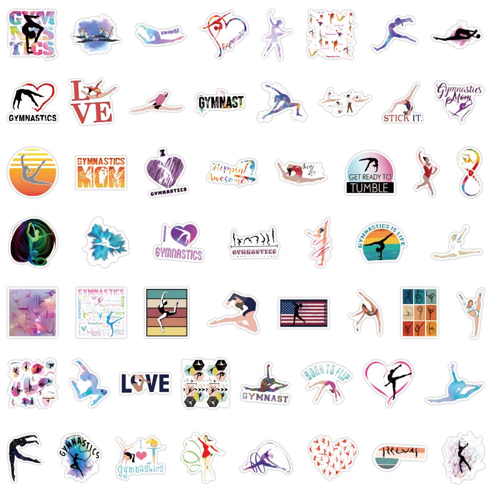 110 Gymnastics Cartoon Waterproof Stickers for Skateboards, Water Bottles, Journals - Decorative Pack