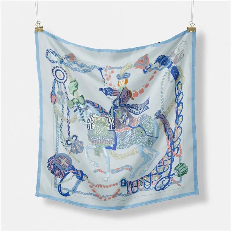 Luxury Horse Print Silk Square Scarf Women Spring Neck Tie Shawl Wraps Female Hair Hand Wrist Headkercheif Hijab Bandana