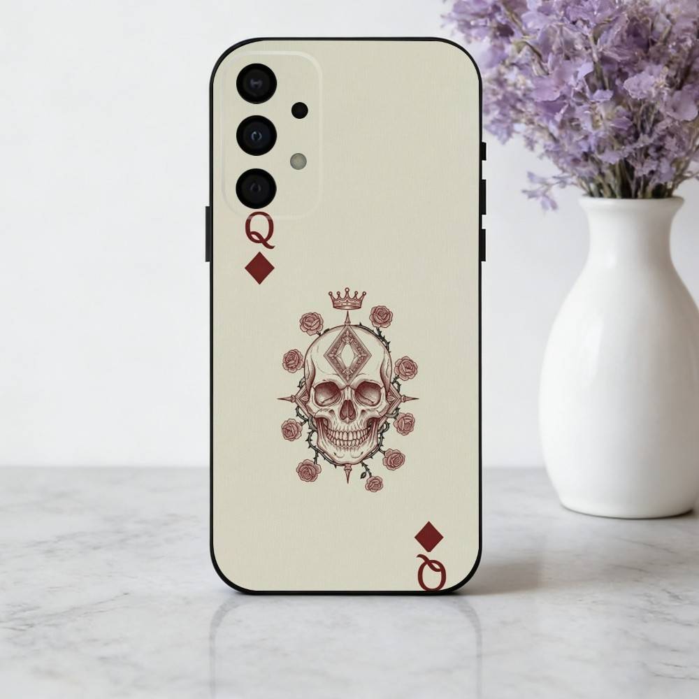 S-Skeleton Q-Queen of Hearts CARD Phone Case For Samsung Galaxy A73,A72,A71,A70,A53,A52,A51,Soft Silicone Black Cover