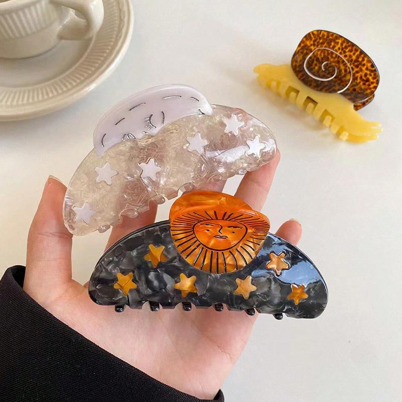 1 Piece of "Unique Acetate" Unique Sun, Moon, and Star Hair Claws - Vintage Style Acetate Hair Accessory