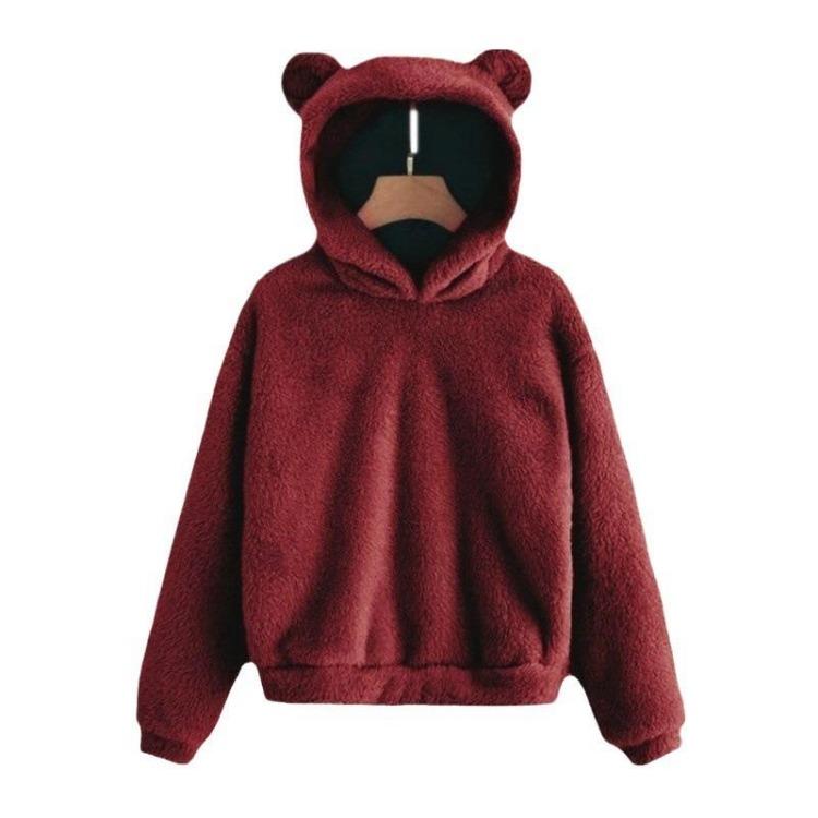Cute Rabbit Ear Hood Winter Women Hoodies Warm Plush Sweatshirt Long Sleeve Casual Tops Autumn Winter