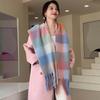 Winter new scarf women's winter thickened warm scarf colored plaid fringed scarf shawl fashionable outer cover