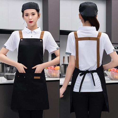 deoway Adjustable Apron, Stylish H-Shaped Cafe/Garden Apron for Men and Women, Wrinkle-Resistant, Adjustable, Waterproof, Cafe-Style (Black)