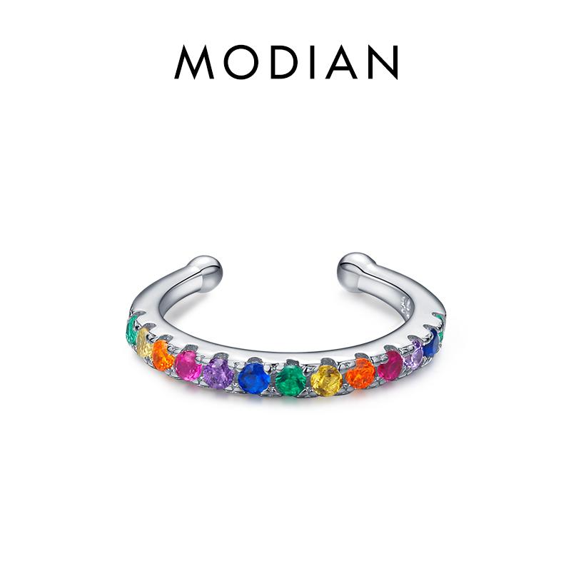 Modian 1PC Rainbow Ear Cuff 925 Sterling Silver Fashion Unique Circle Tiny Clip Earrings For Women Girl Fine Jewelry Accessories