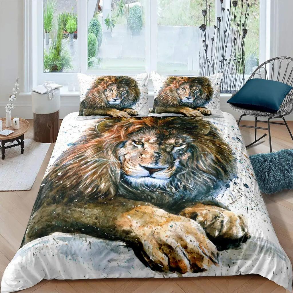 Comforter 3D Lion S Kingvintage Lions Bedding Set 2/3Pcs Black Grey Trendy Wild Animals Comforter Set For Adults Men