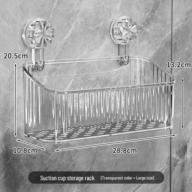 Elegant Wall-Mounted Bathroom Storage Rack: Punch-Free Toothbrush & Toothpaste Holder with Suction Cup.