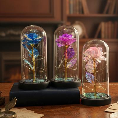 Preserved Rose Light Artificial Eternal Rose Flower In Dome with LED Gifts for Her Women Day