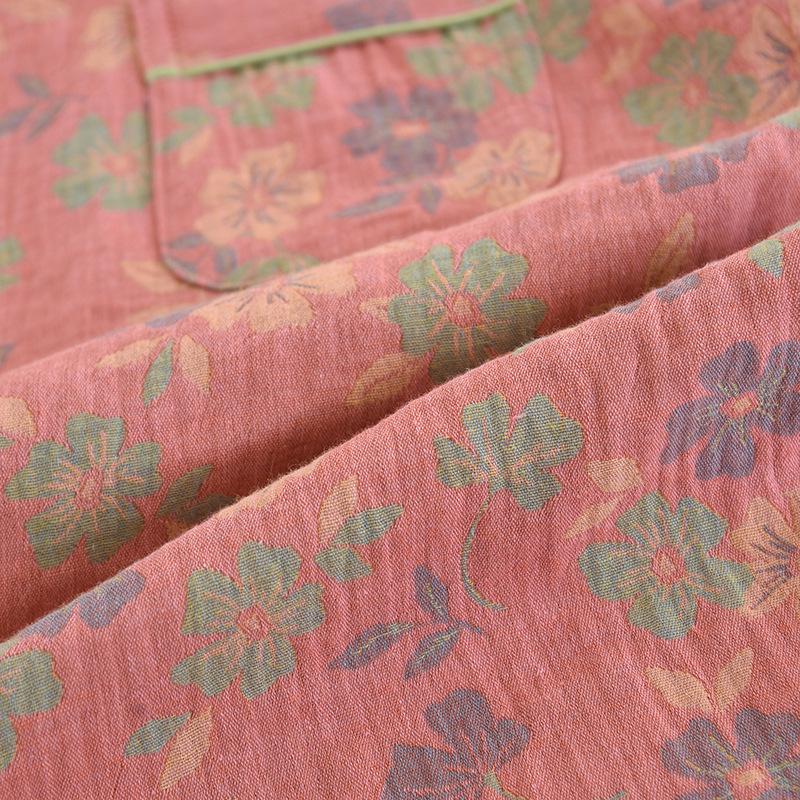 New 2024 Women's Floral Cotton Pajamas Set - Long-Sleeve, Turn-Down Collar, Double-Layer Gauze for Spring and Autumn.